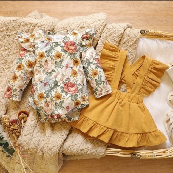 long Sleeve Floral Outfit Thanksgiving Girl Clothes Groovy Vintage Fall Dress - Picture 1 of 1